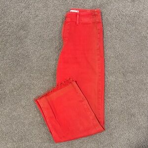 PAIGE Red Frayed Hem Jeans